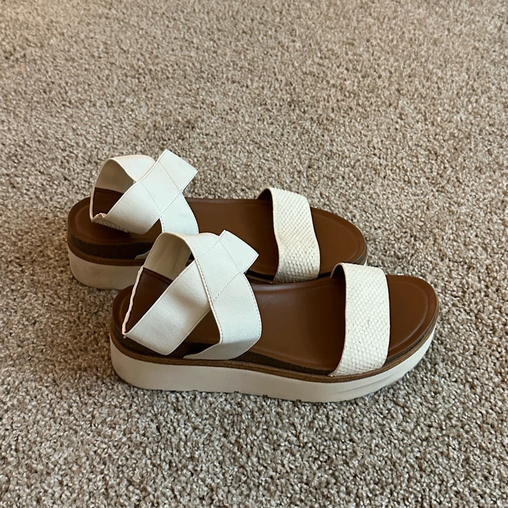 Franco Sarto White and Brown Platform Sandals